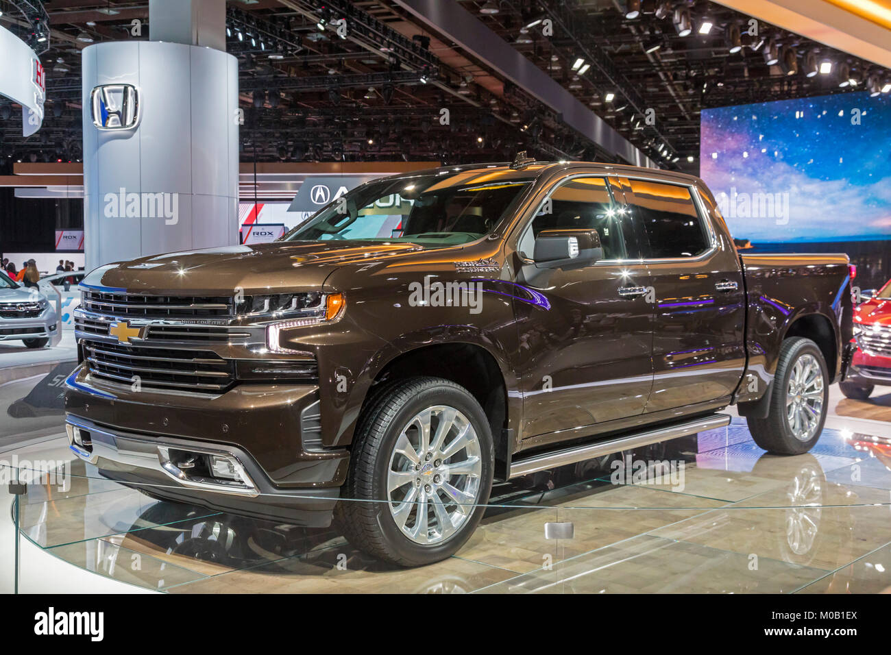 Detroit, Michigan - The 2019 Chevrolet Silverado High Country pickup truck on display at the North American International Auto Show. Stock Photo