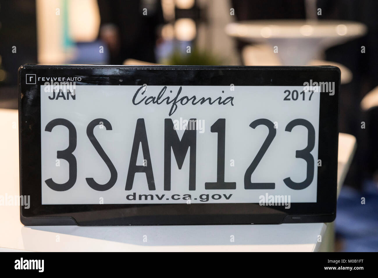 Detroit, Michigan A digital license plate on display at the North American International Auto