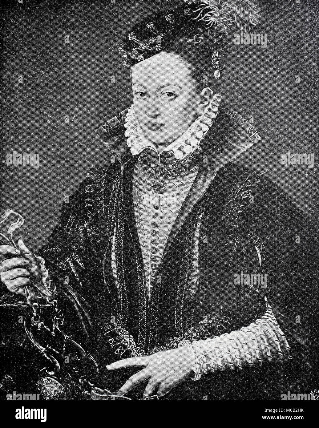 Margaret of Parma, 28 December 1522 - 18 January 1586, was Governor of the Netherlands from 1559 to 1567 and from 1578 to 1582, after a painting in the Royal Museum of Brussels, digital improved reproduction of an original print from 1880 Stock Photo