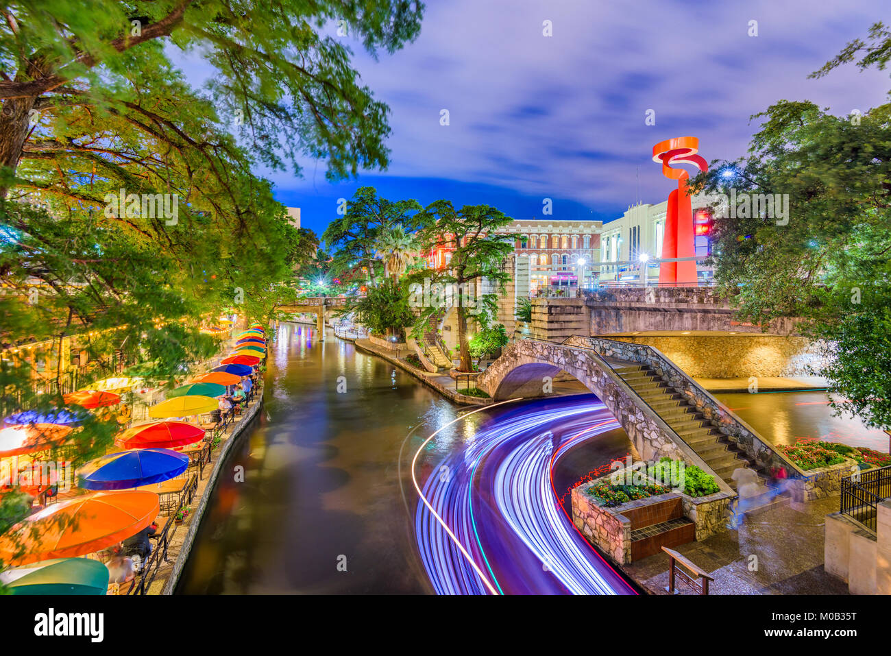 San Antonio, Texas, USA cityscape on the River Walk. Stock Photo