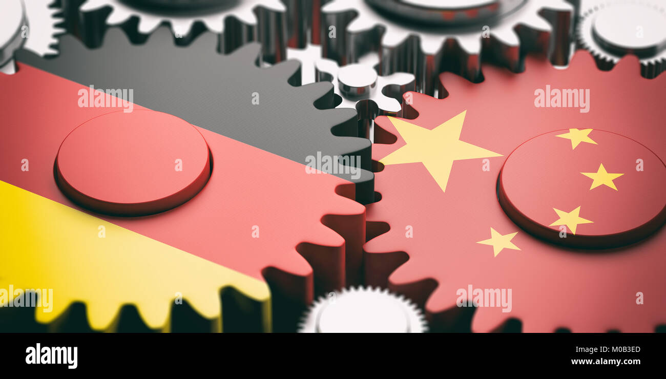 China and Germany relations concept. China and Germany flags on metal gears. 3d illustration Stock Photo