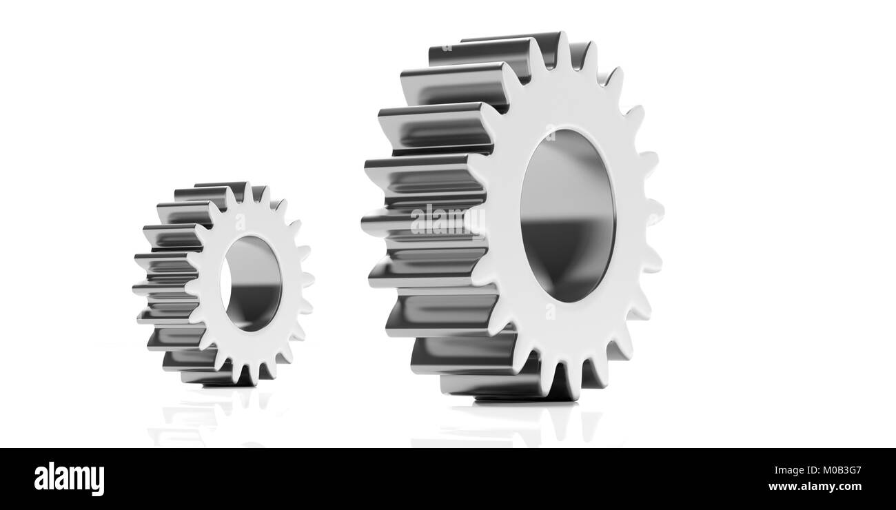 Small and large silver gears isolated on white background. 3d illustration Stock Photo