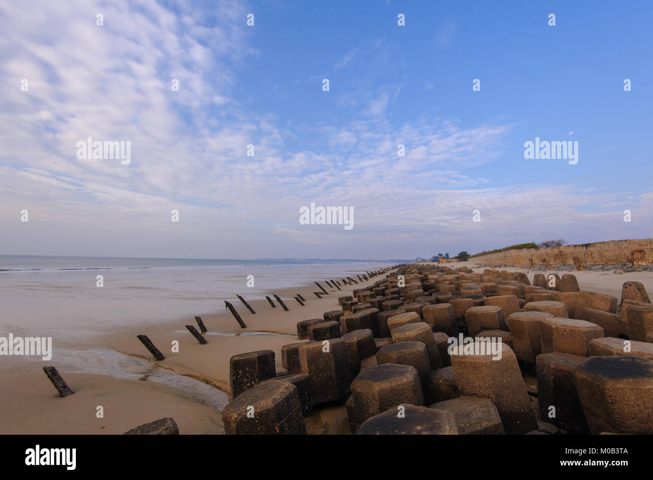 Tetrapod structure on the beach in Kinmen Stock Photo