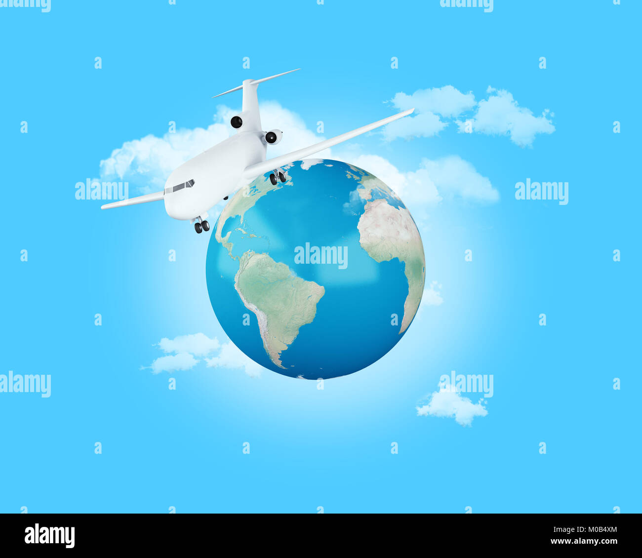 3d illustration. Traveling around the world by plane. World Travel ...