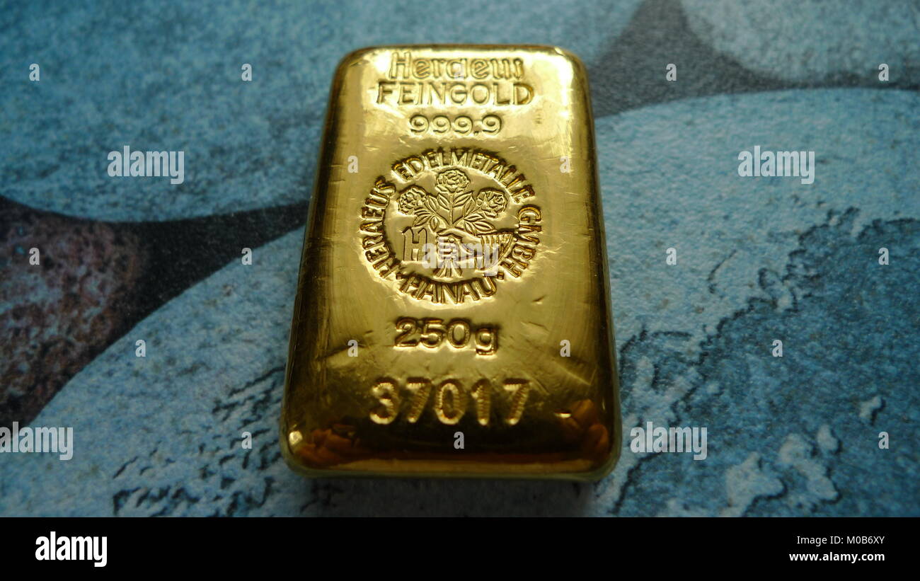 Bullion Gold 250 Gram Suisse Stock Photo