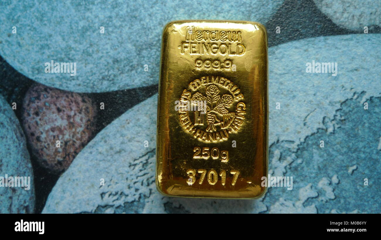 Bullion Gold 250 Gram Suisse Stock Photo