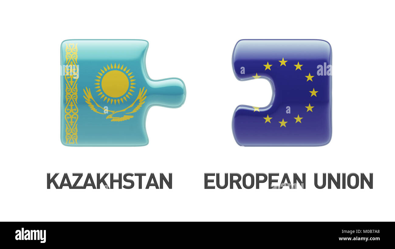 European Union Kazakhstan High Resolution Puzzle Concept Stock Photo