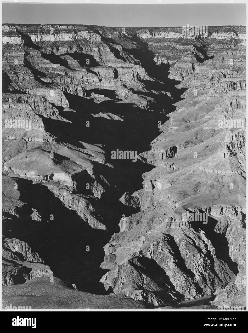 View with shadowed ravine 'Grand Canyon from South Rim 1941' Arizona. (Vertical Orientation) 1941 Stock Photo