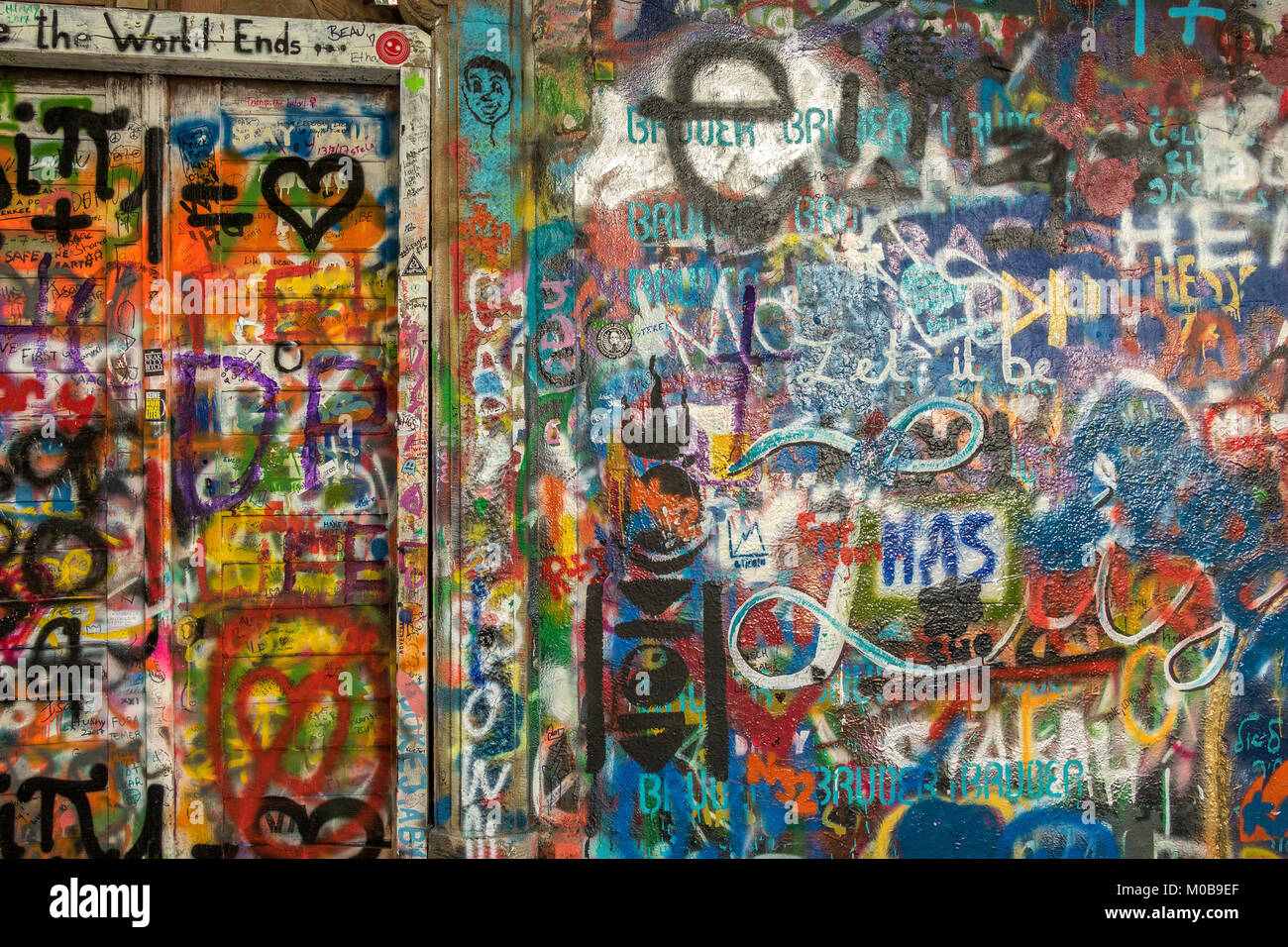 Graffiti covering The John Lennon Wall in Prague, Czech Republic Stock Photo