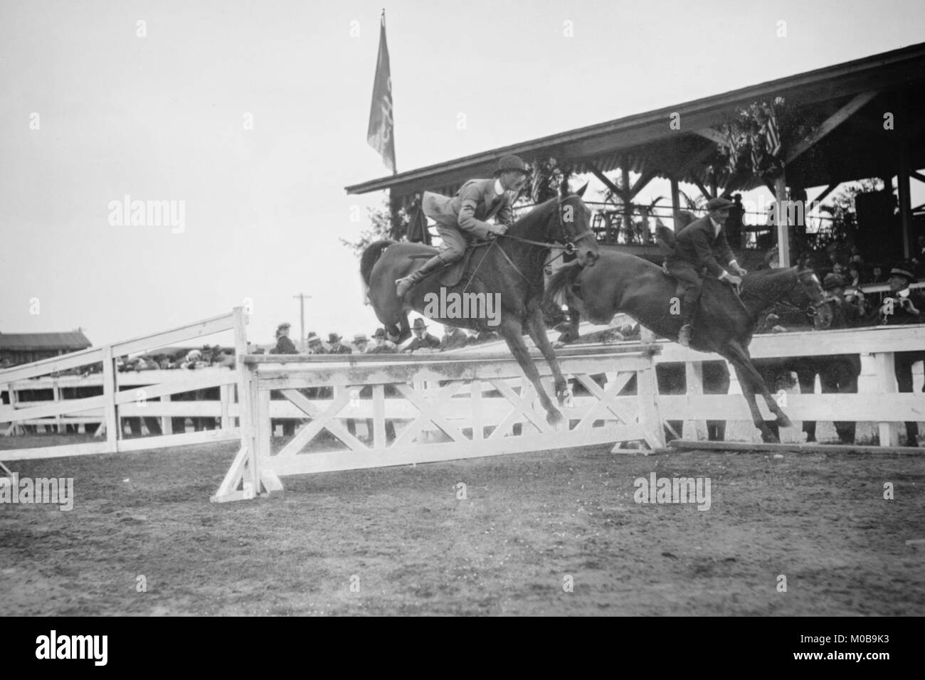 Horse Show in Washington DC; Horses Jump Fence Stock Photo