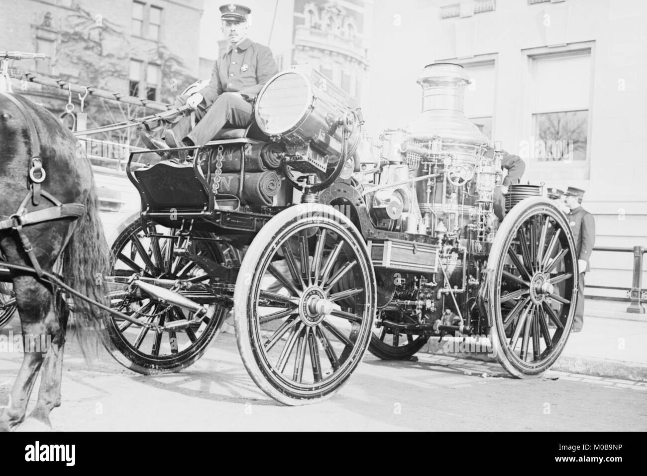 Searchlight on Horse Drawn Steam Boiler Fire Truck Stock Photo