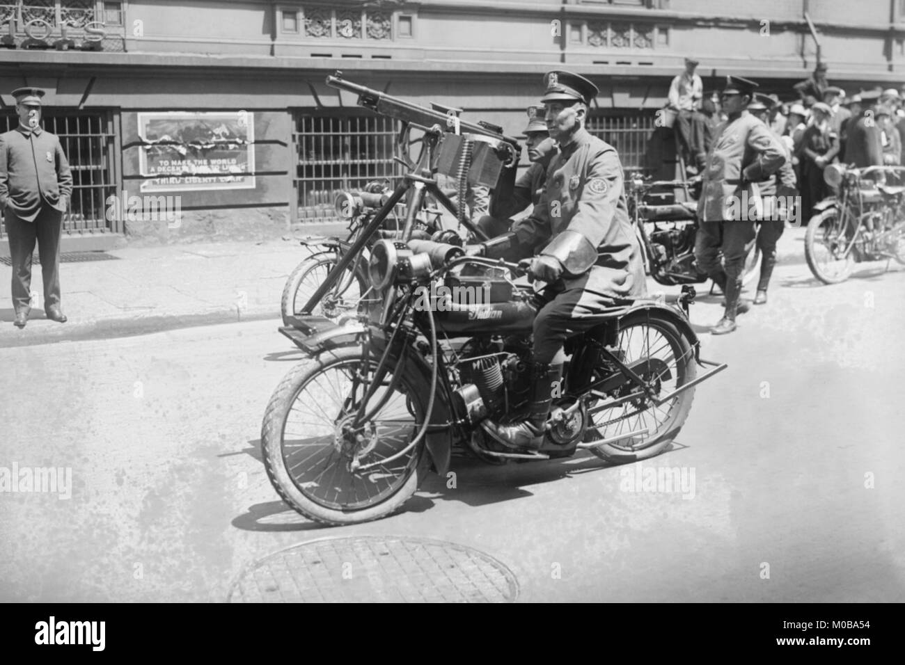 Police Mobile Motorcycle Machine Gun Stock Photo