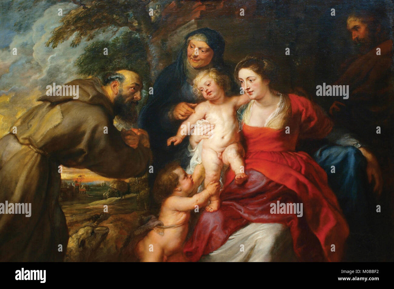 The Holy Family with Saints Francis & Infant St. John the Baptist Stock ...