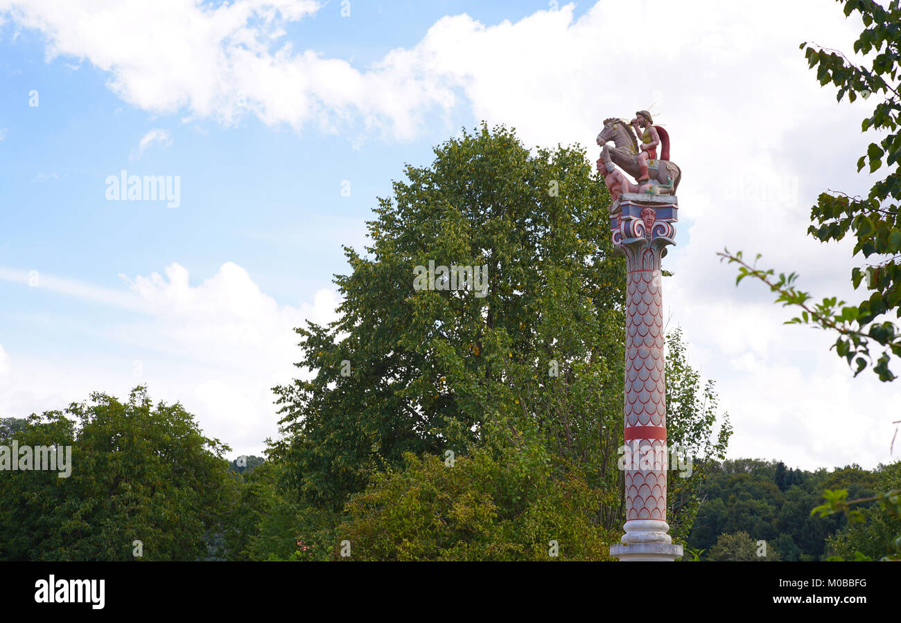 Ancient colored roman giant column. Schwarzenacker Homburg Saar Germany. Stock Photo
