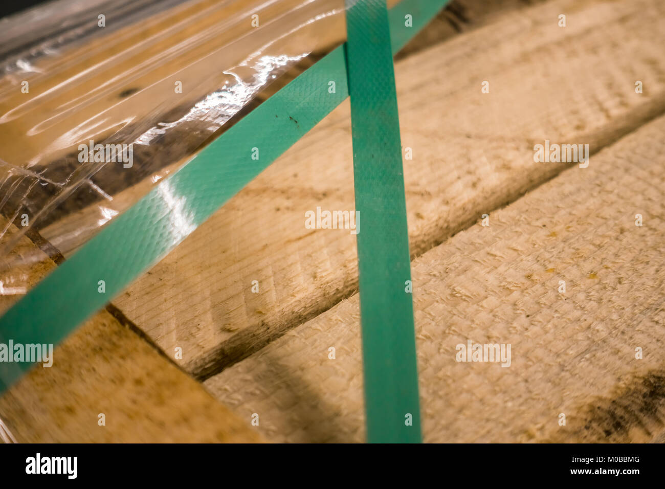 Wooden Crate Green Shrink Wrap Band Industrial Storage Stock Photo Alamy