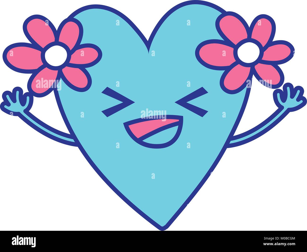 full color happy heart with flowers kawaii cartoon Stock Vector Image ...