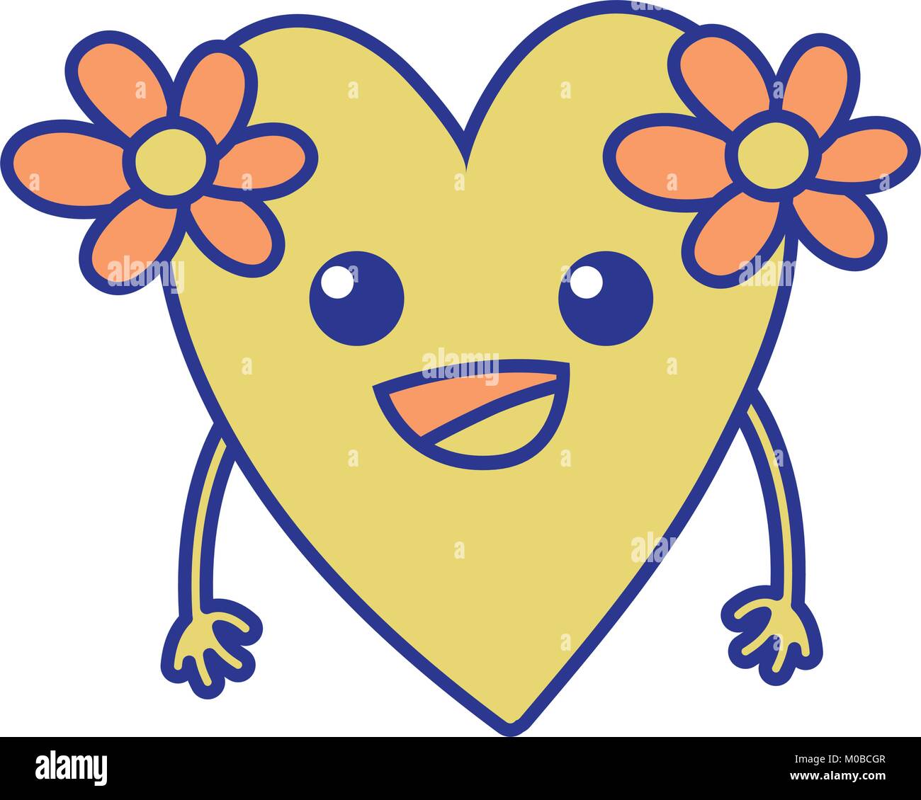 full color happy heart with flowers kawaii with arms Stock Vector Image ...