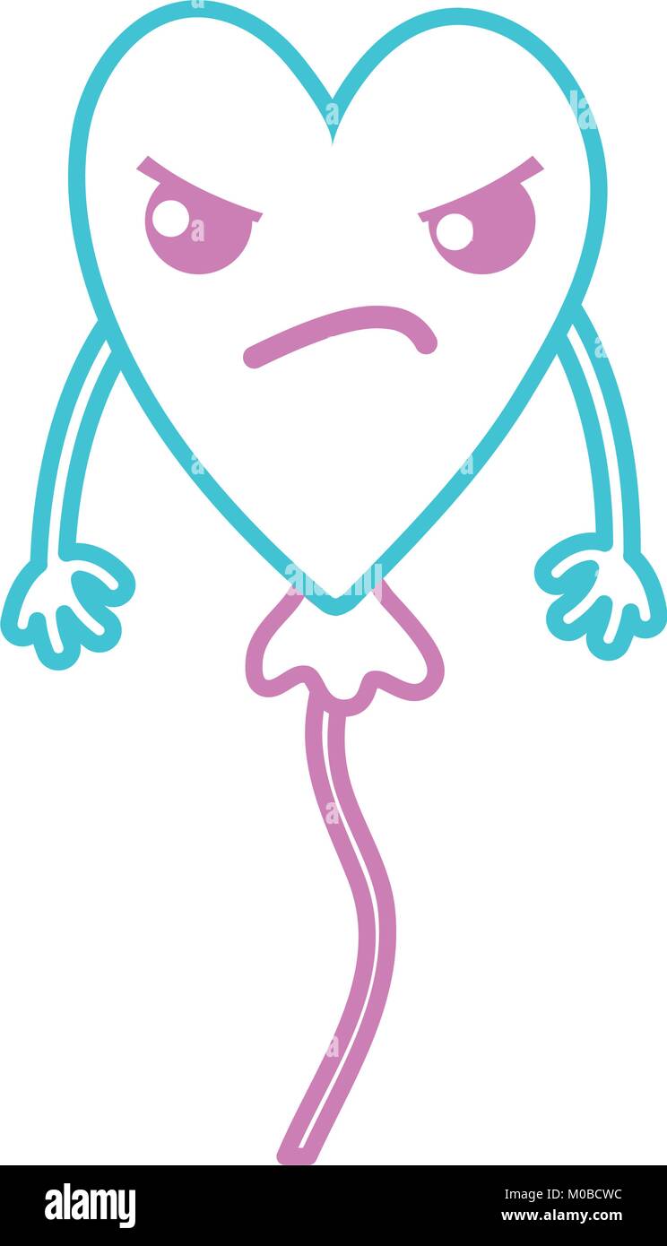 color line angry heart balloon kawaii with arms Stock Vector Image ...