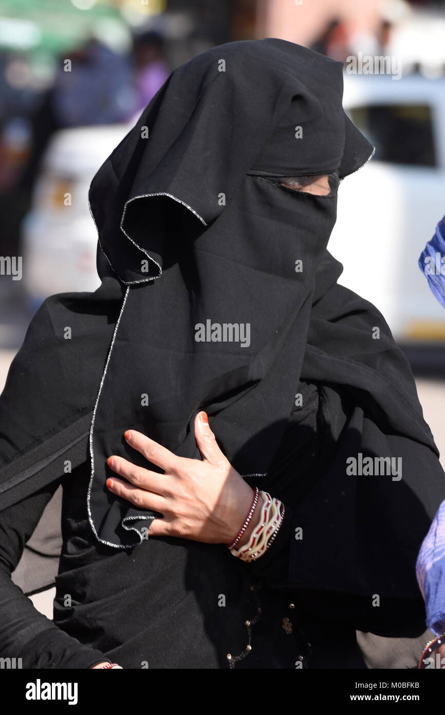 Woman in burqa, Jodhpur, Rajasthan, India Stock Photo