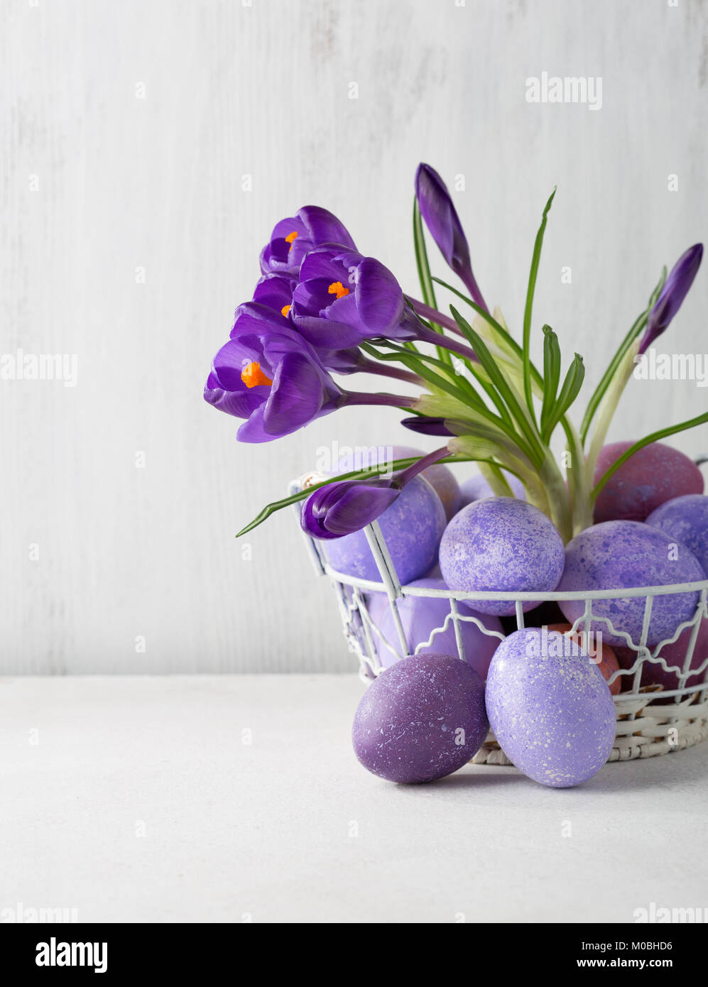 Easter still life with colored eggs and flowers (Crocus Stock Photo - Alamy