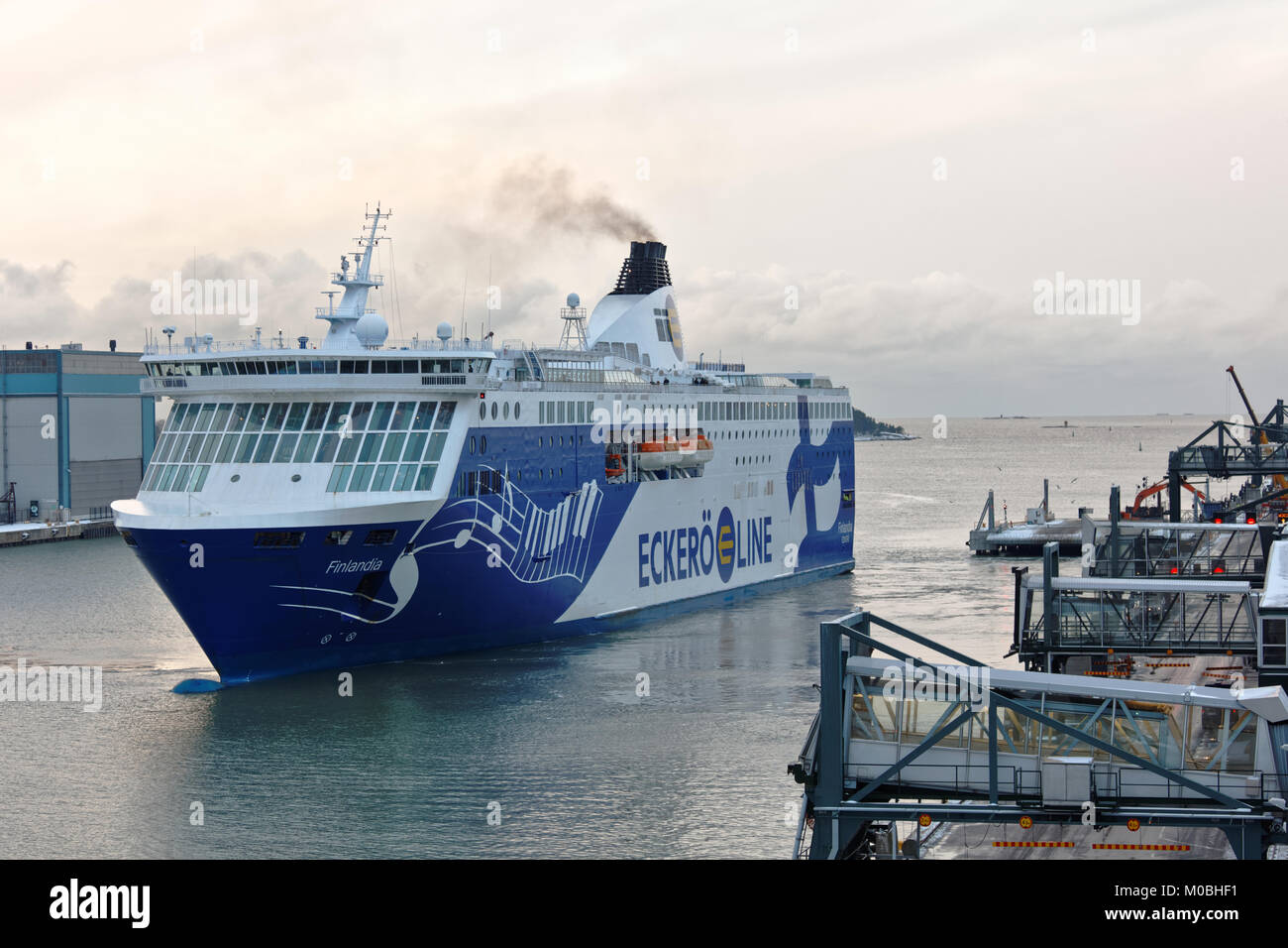 Helsinki, Finland - November 4, 2016: Cruiseferry Finlandia of Eckero Line departs to Tallinn. Built in 2001, the ship has capacity for 2080 passenger Stock Photo