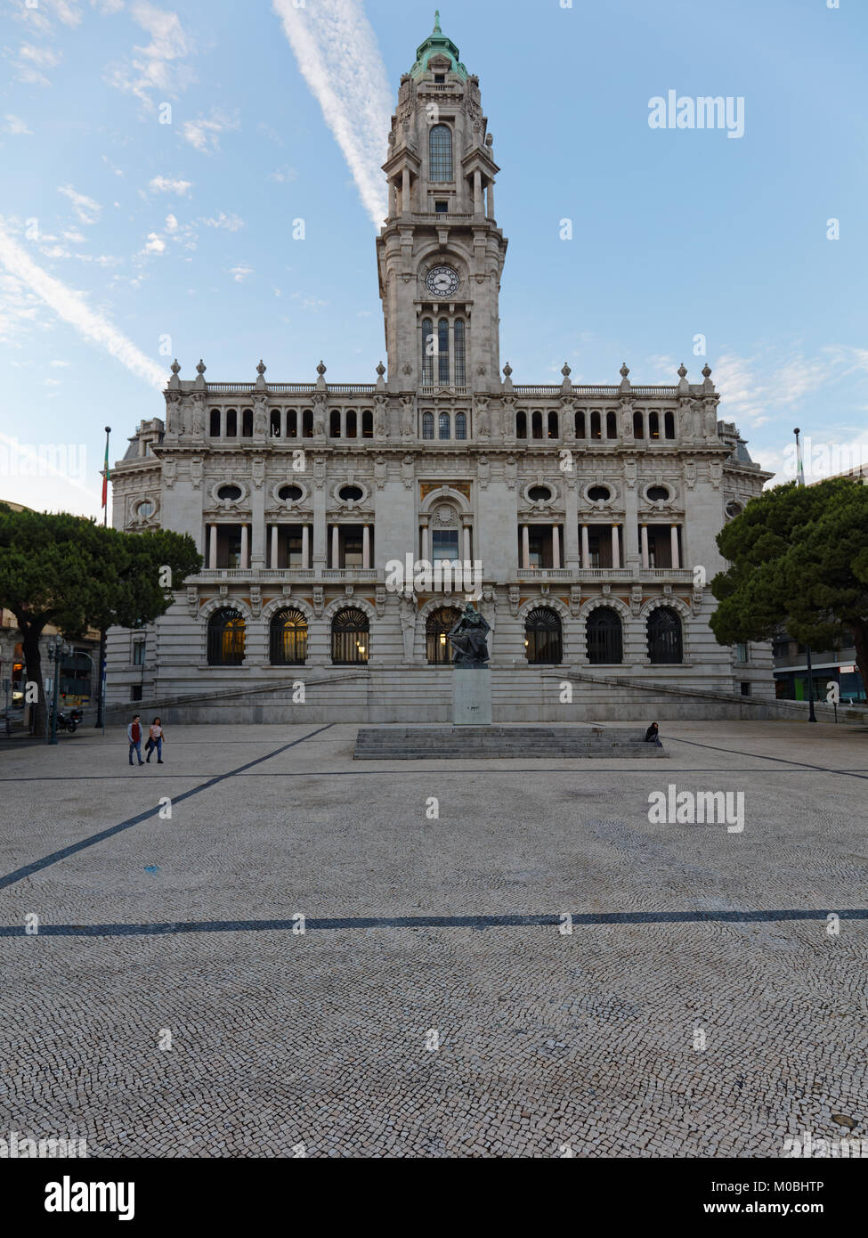Porto, Portugal - May 8, 2017: People in front of City Hall on Avenida dos Aliados. Built  at the beginning of the 20th century. it has the solid 70m  Stock Photo