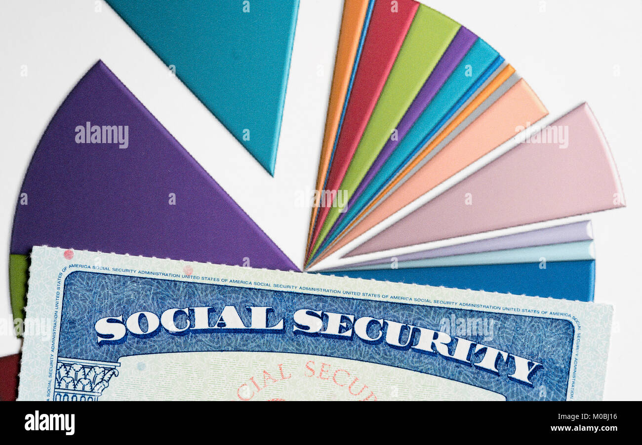 USA Social Security Card on graphs of income for retirement Stock Photo