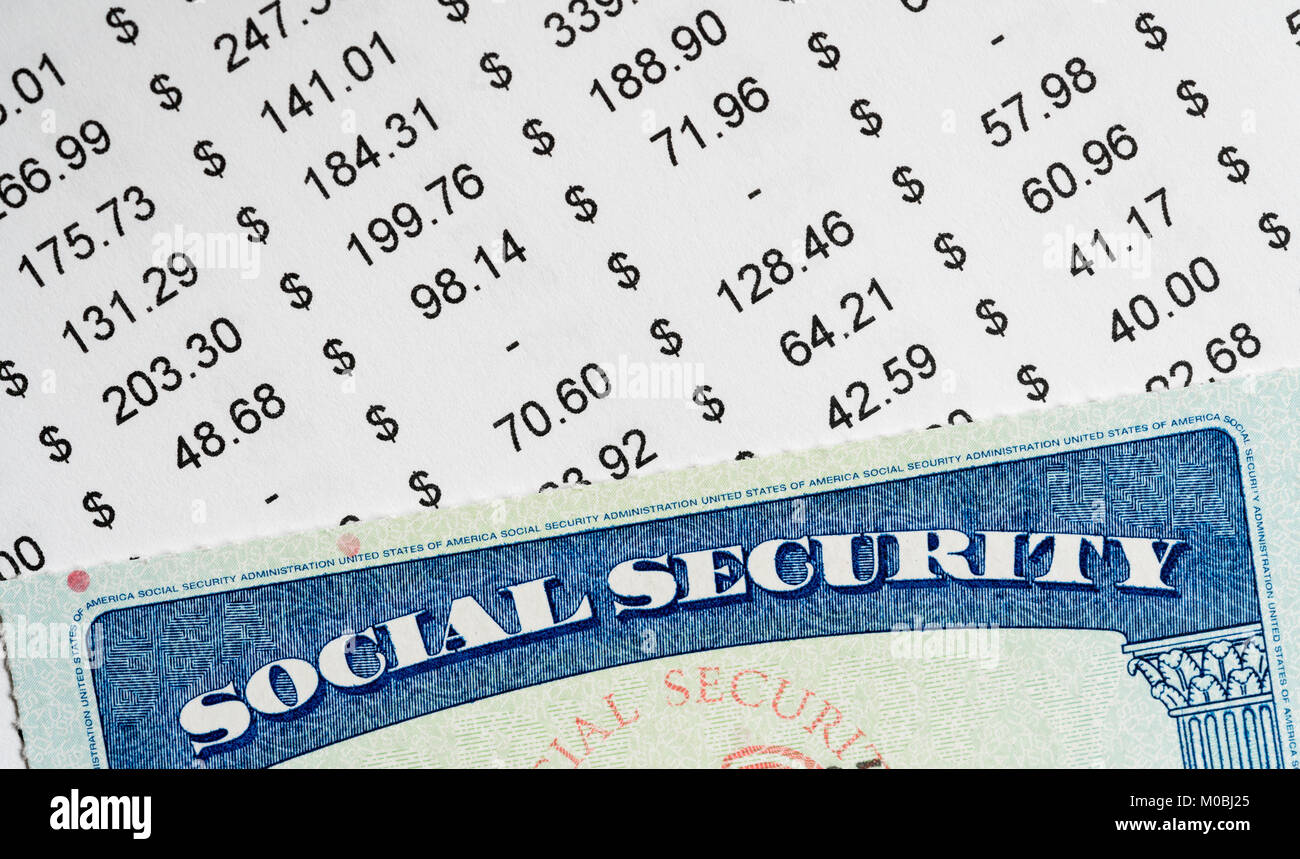 USA Social Security Card on calculations of income for retirement Stock Photo