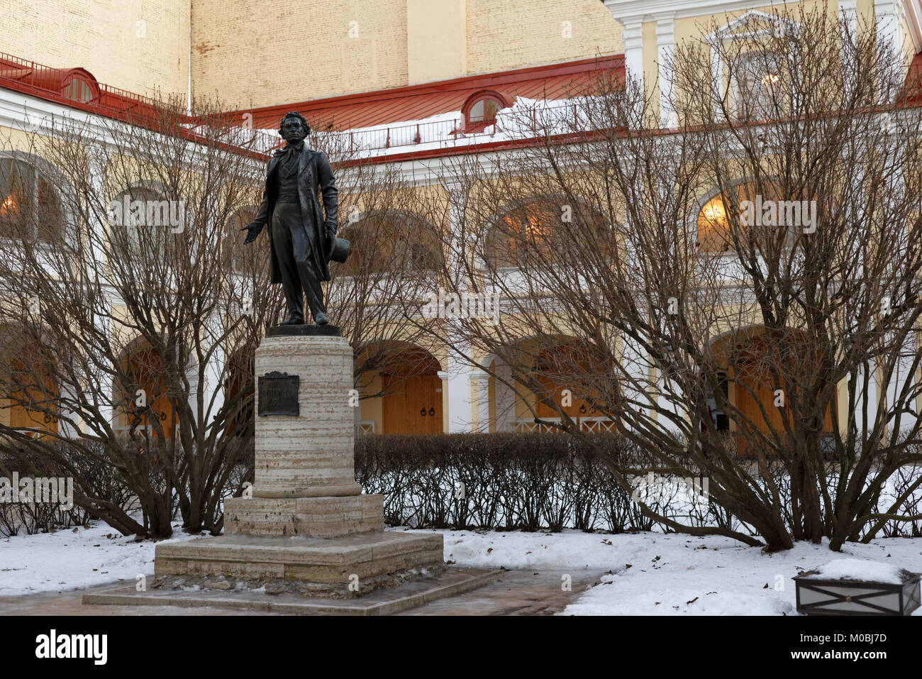 St. Petersburg, Russia - December 10, 2016: Monument to Russian poet Alexander Pushkin at his apartment-museum on Moika embankment. The poet lived her Stock Photo