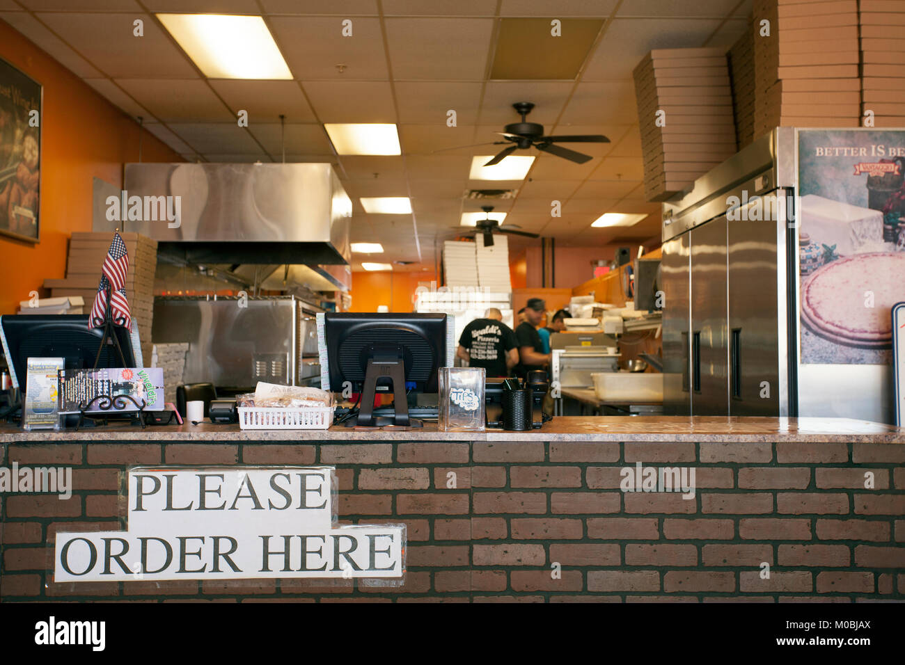 Interior of Pizza parlor in Pittsfield Massachusetts, USA. Stock Photo