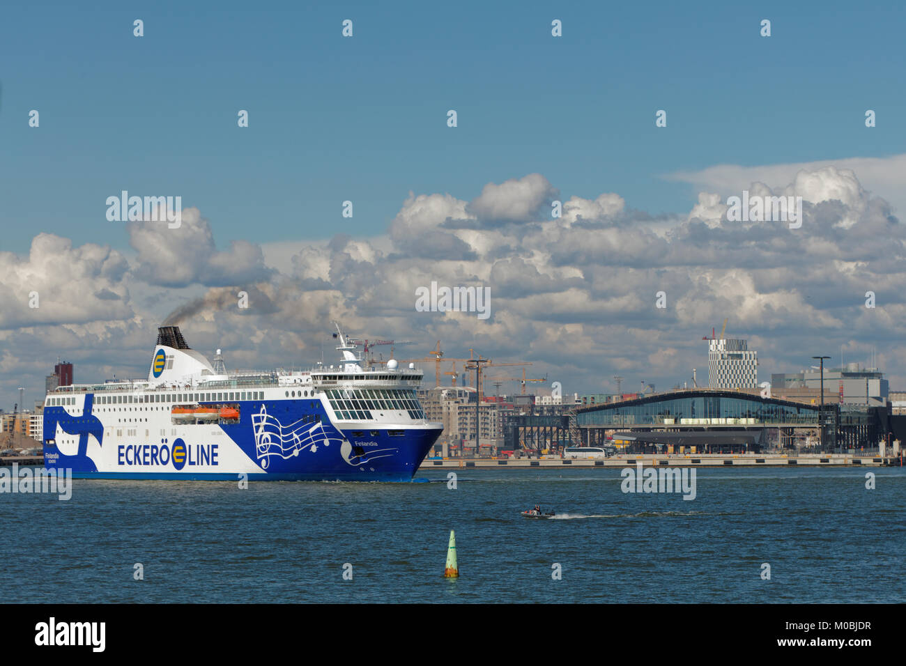 Helsinki, Finland - August 20, 2016: Cruiseferry Finlandia of Eckero Line departs to Tallinn. Built in 2001, the ship has capacity for 2080 passengers Stock Photo