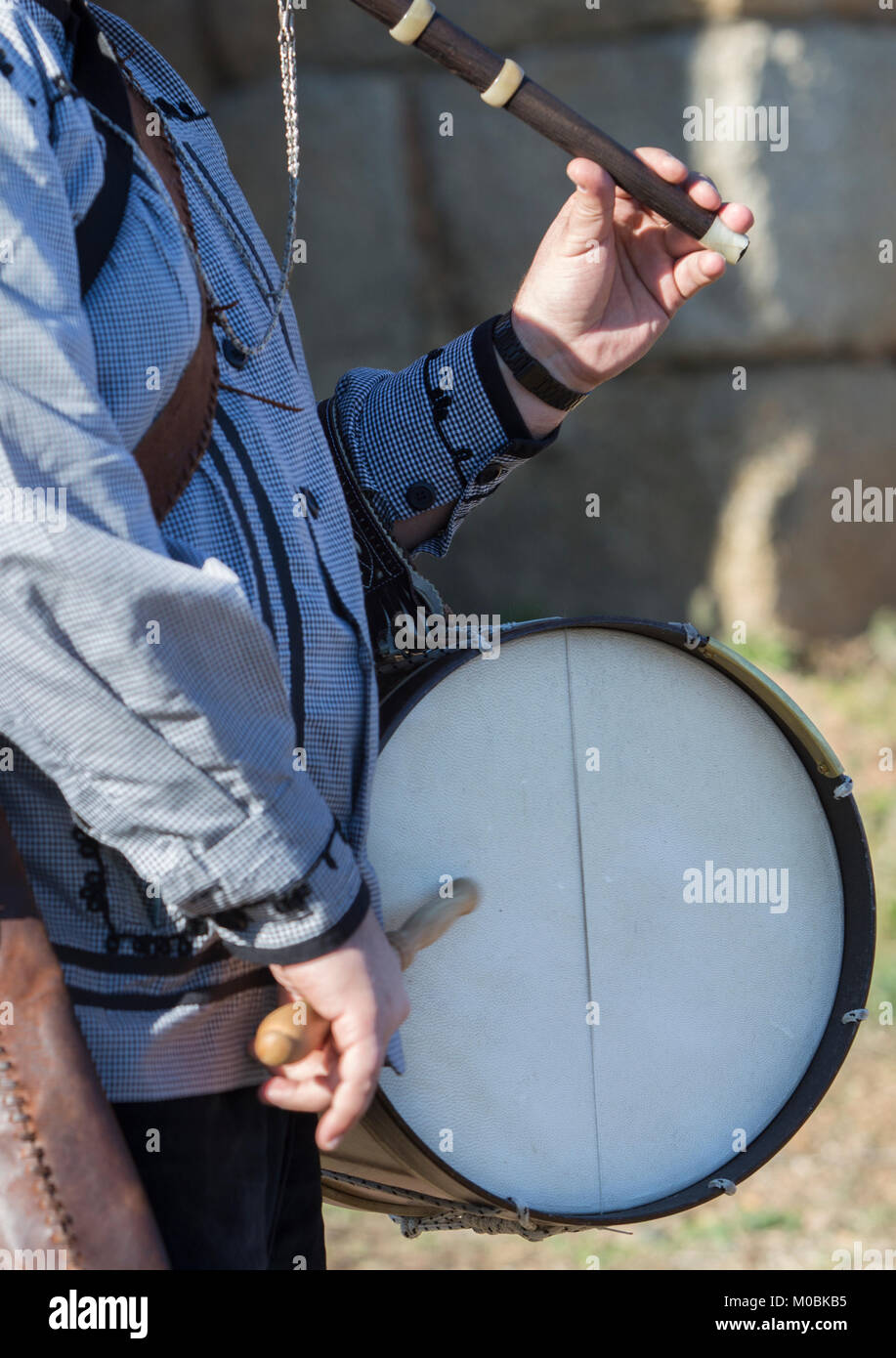 Traditional flute player and drummer from North Extremadura, Alcuescar