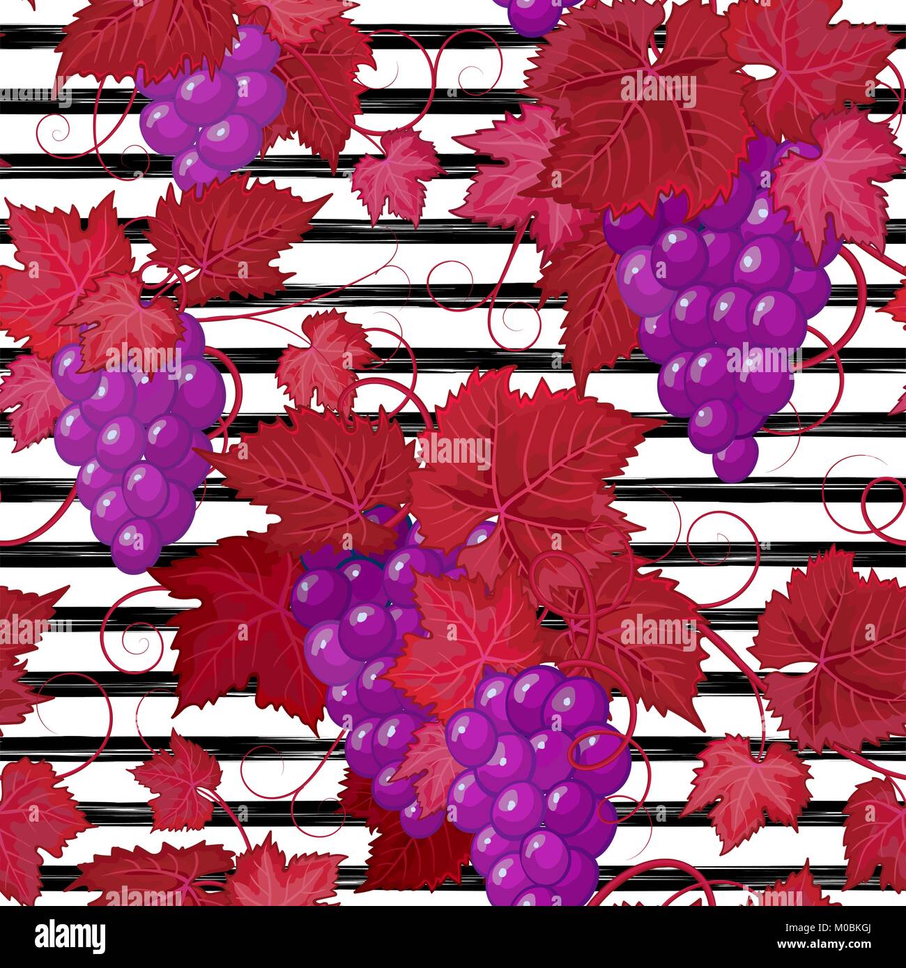 Seamless pattern with grape on strips. Summer background Stock Vector ...