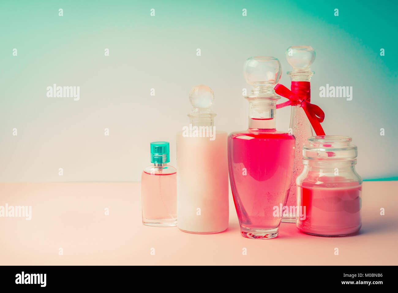 Cosmetic products collection with various bottles tonic,lotion