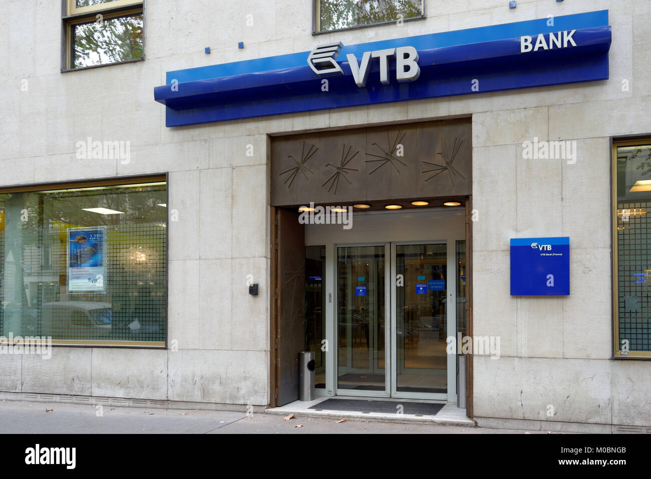 Paris, France - September 12, 2013: Office of Russian VTB bank in French capital. The bank was found in 1921 in Paris to service trade operations betw Stock Photo