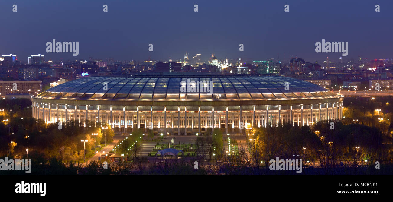 Night view of Olympic stadium Luzhniki in Moscow, Russia Stock Photo