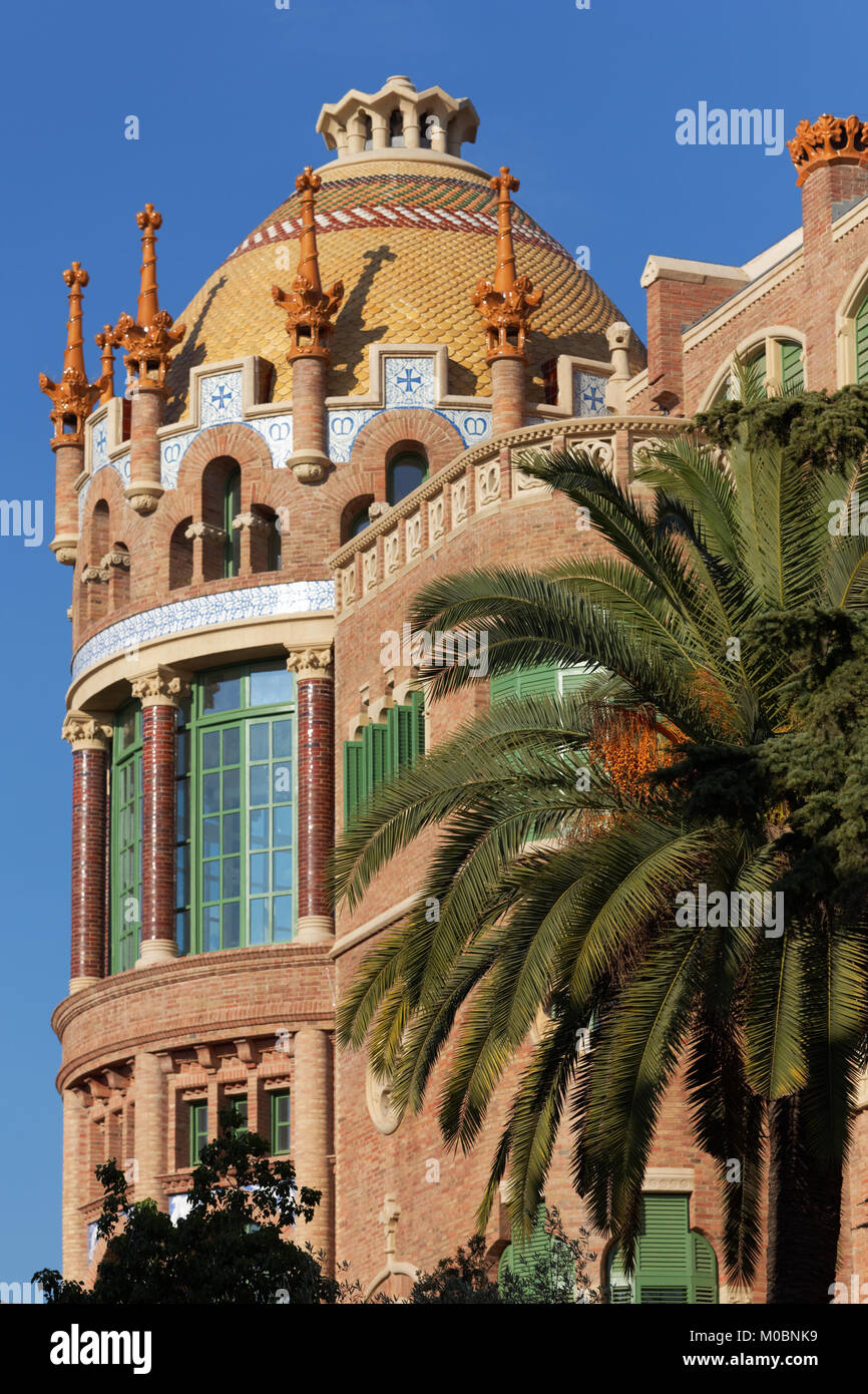 Barcelona, Spain - January 9, 2013: One of buildings of the Hospital de la Santa Creu i Sant Pau. Built between 1901 and 1930 by design of Lluis Domen Stock Photo