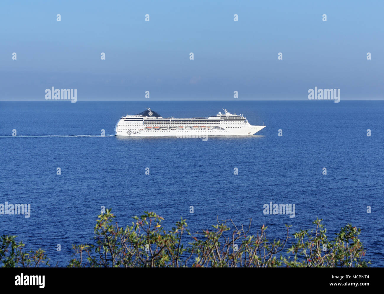 Yalta, Crimea, Ukraine - September 28, 2009: Cruise liner MSC Opera going from Yalta to Odessa along the Crimean coast. Stock Photo