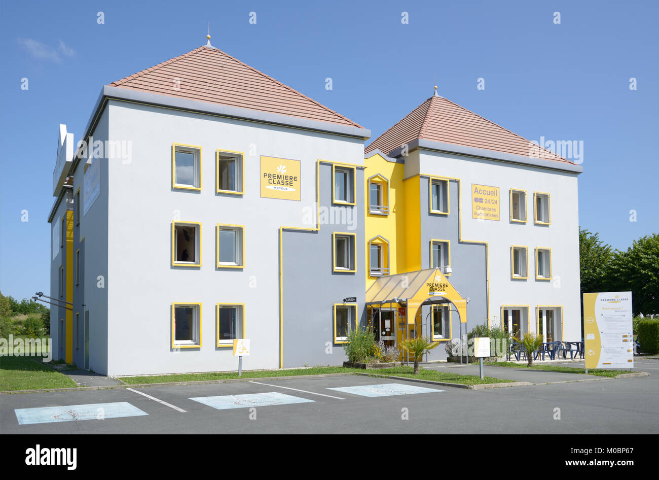 Aytre, Poitou-Charents, France - June 25, 2013: Building of the Premiere Classe hotel. It is an international chain of super low budget hotels having  Stock Photo
