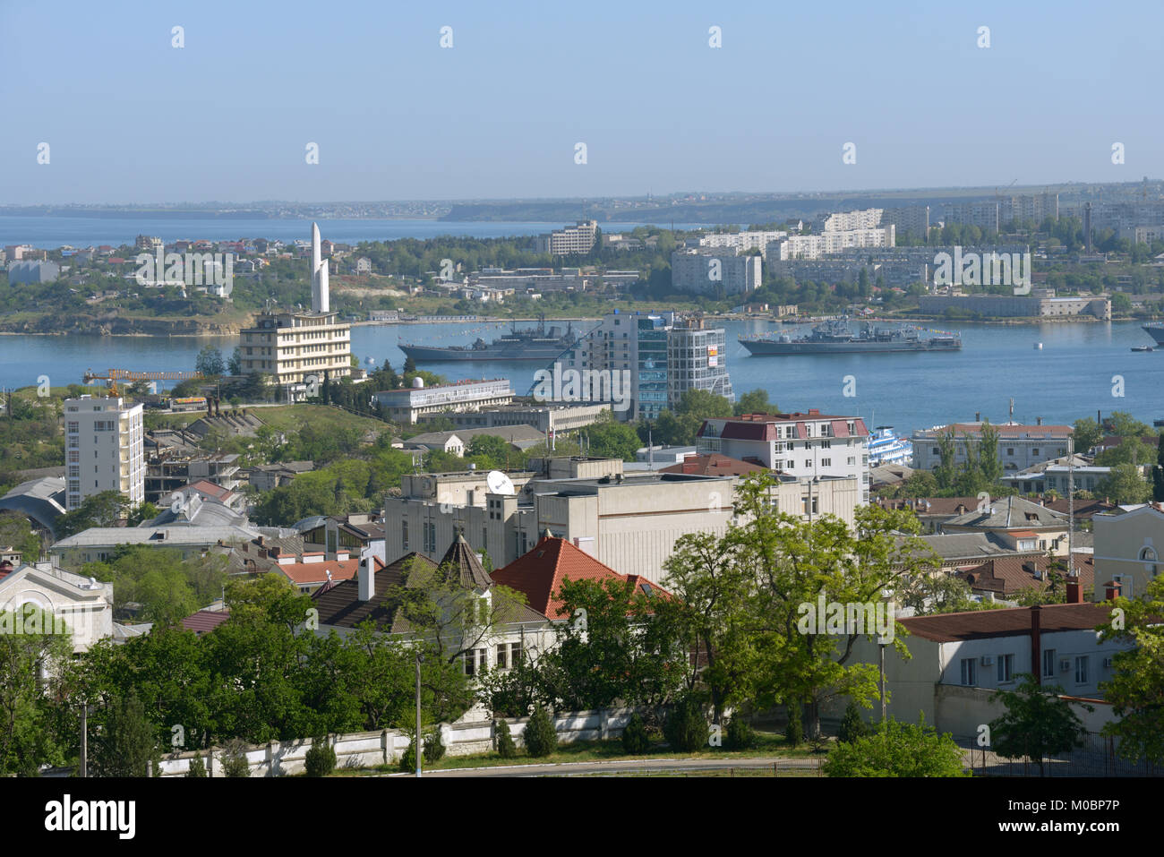 Sevastopol, Ukraine - May 9, 2013: Warships anchored in the bay of Sevastopol, Crimea, Ukraine on May 9, 2013. Ships celebrate the Victory Day and pre Stock Photo