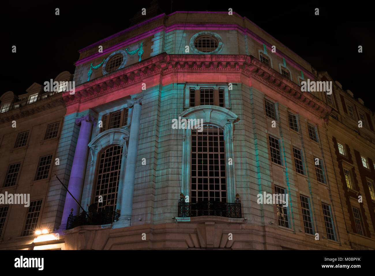 LONDON, UK - JANUARY 18, 2018: Lumiere London Holger Mader and Heike Wiermann's light video piece Frictions projected on 103 Regent's Street Stock Photo