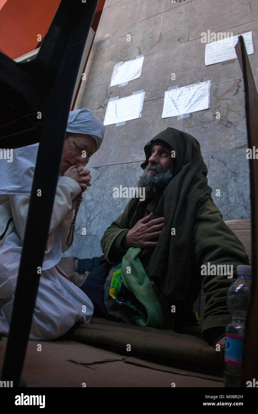 Biagio Conte, a lay missionary, during the hunger strike for the homeless and the poor people. Stock Photo