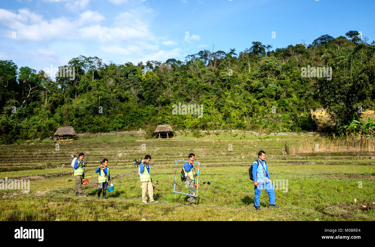 Un exploded Ordinance team works to clear UXO in Sekong Province Laos Stock Photo