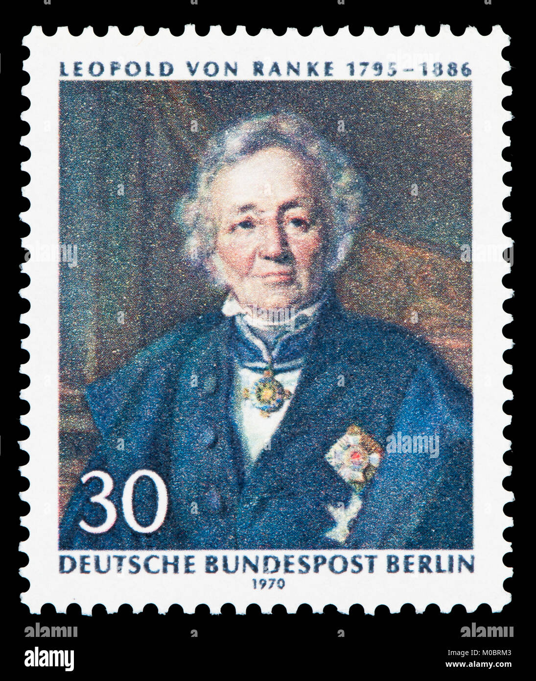 German (W Berlin) postage stamp (1970) : Leopold von Ranke (1795 – 1886) German historian and a founder of modern source-based history Stock Photo