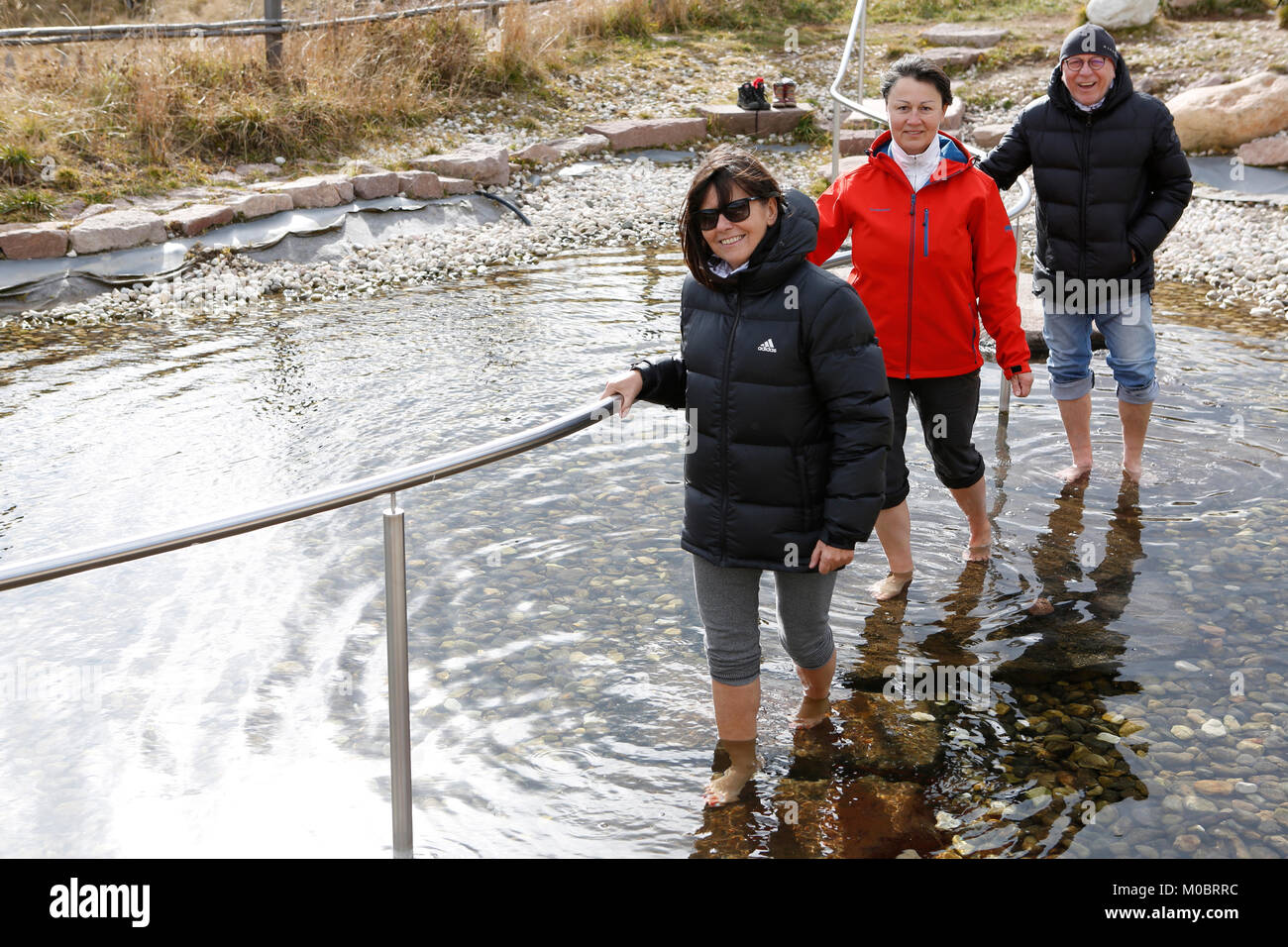 tourists are testing the kneipp cure Stock Photo