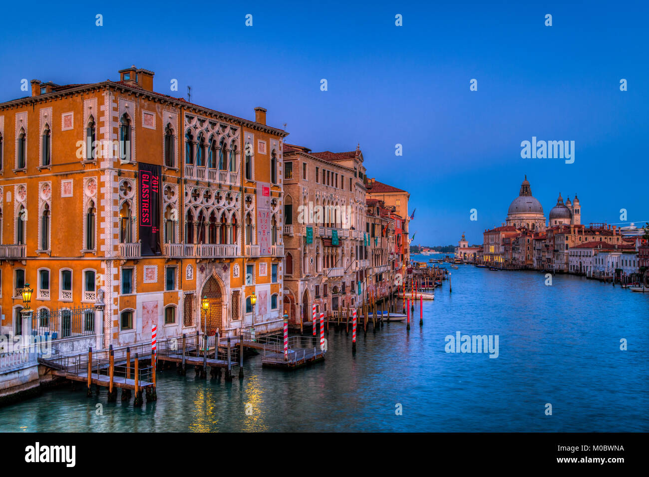 An evening view of the Grand Canal, Veneto, Venice, Italy, Europe. Stock Photo