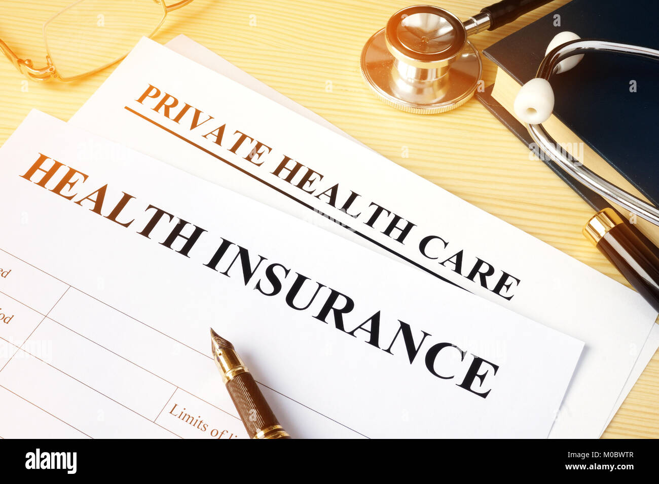 Health insurance policy for private health care. Stock Photo