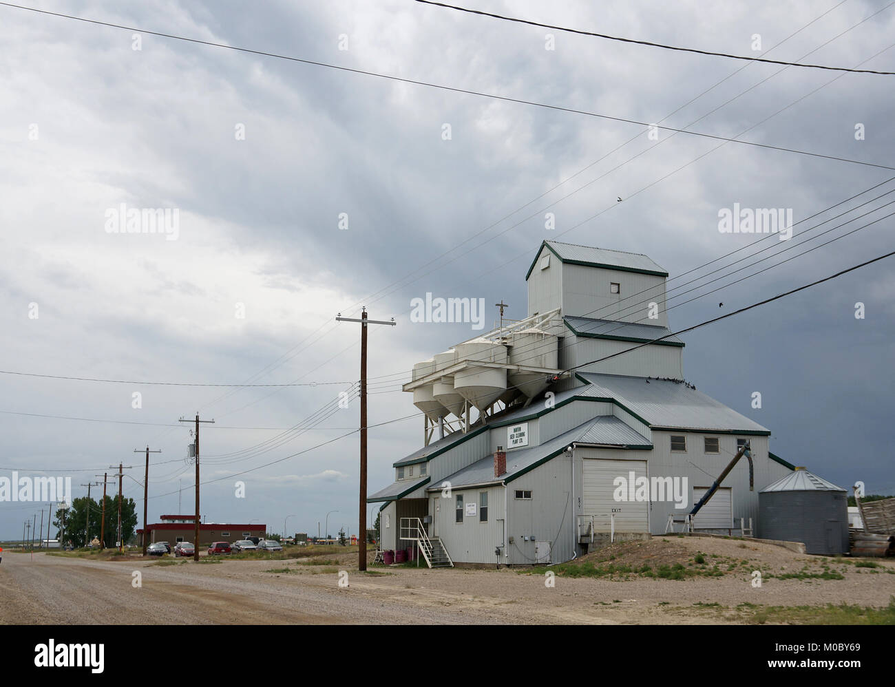 Historic wooden grain elevators located in Nanton, Alberta, Canada
