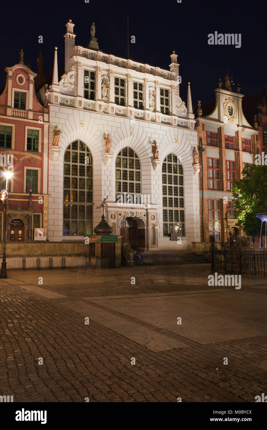 The Artus Court (Dwór Artusa) in Old Town at night in city of Gdansk, Poland, Europe Stock Photo