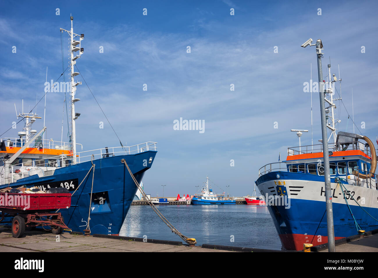 Poland, Pomerania, Hel Town, port with fishing boats, trawlers at the Baltic Sea Stock Photo